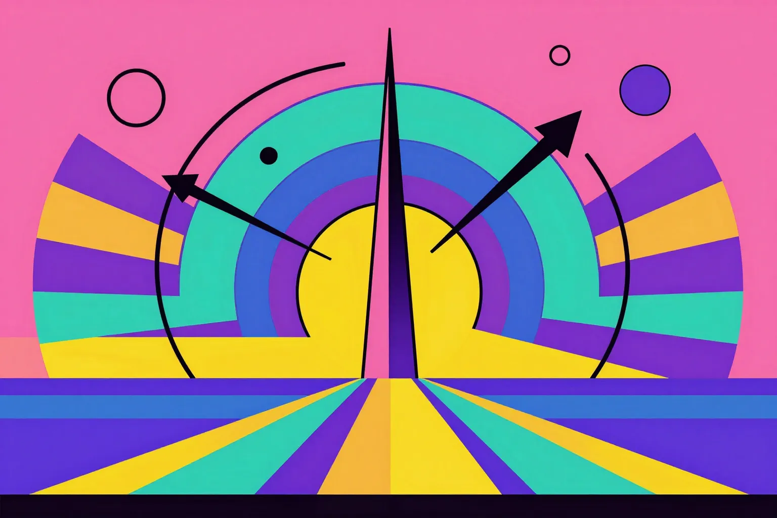 Geometric Bauhaus illustration of a radiating tower on a pink horizon, representing the Radar product launch
