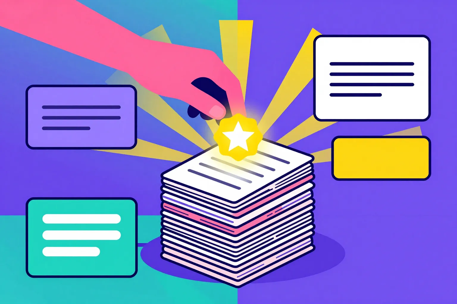 Geometric illustration of a reader selecting a preferred source that surfaces in Google AI answers